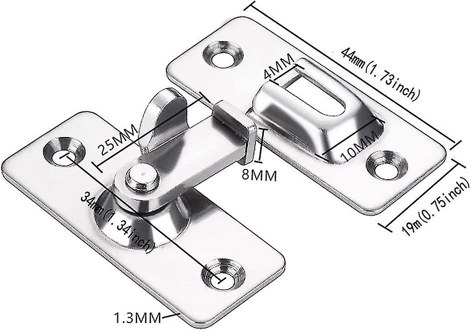 90 Degree Angled Door Latch Safety Lock Stainless Steel Sliding Door Hasp With Screws For Home Bedrooms Garden Bathrooms - Silver， One Piece