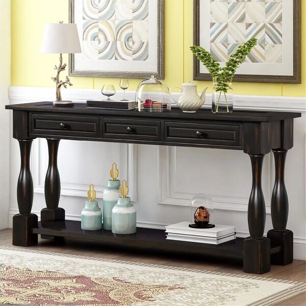 Console Table Long Sofa Table with 3 Drawers and Bottom Shelf