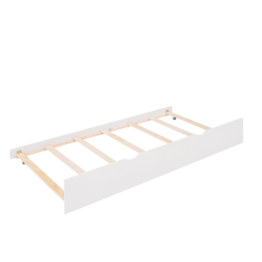 Full Size Wooden House Bed Simple Daybed Frame with Twin Size Trundle Suitable for DIY Decor Ribbons or Lanterns on Eaves