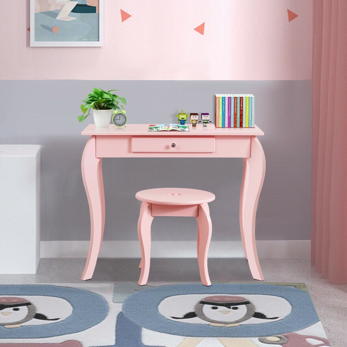 Costzon Kids Vanity Table, 2 in 1 Detachable Design with Dressing Table and Writing Desk