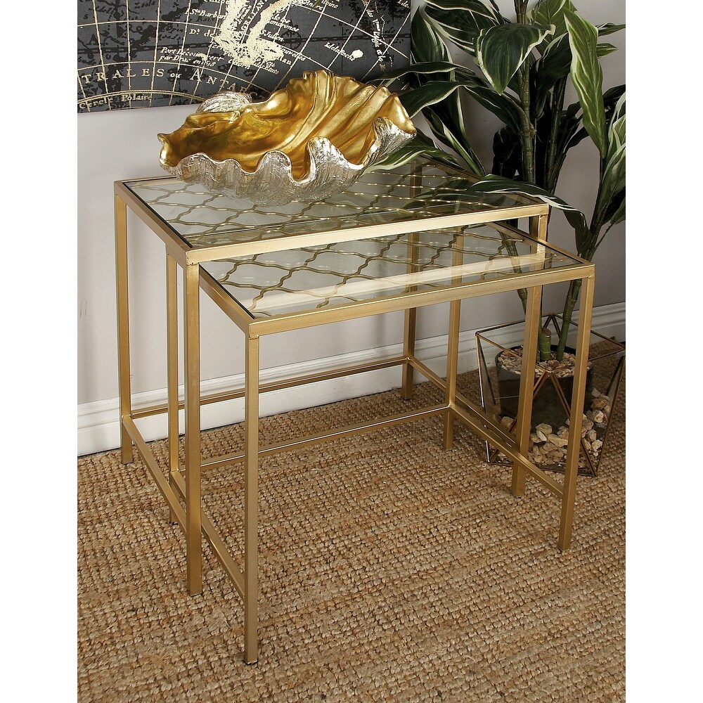 Gold Metal Contemporary Accent Table with Clear Glass Top (Set of 3)