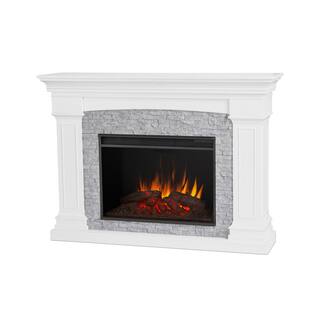 Real Flame Deland Grand 63 in. Freestanding Wooden Electric Fireplace in White 8290E-W