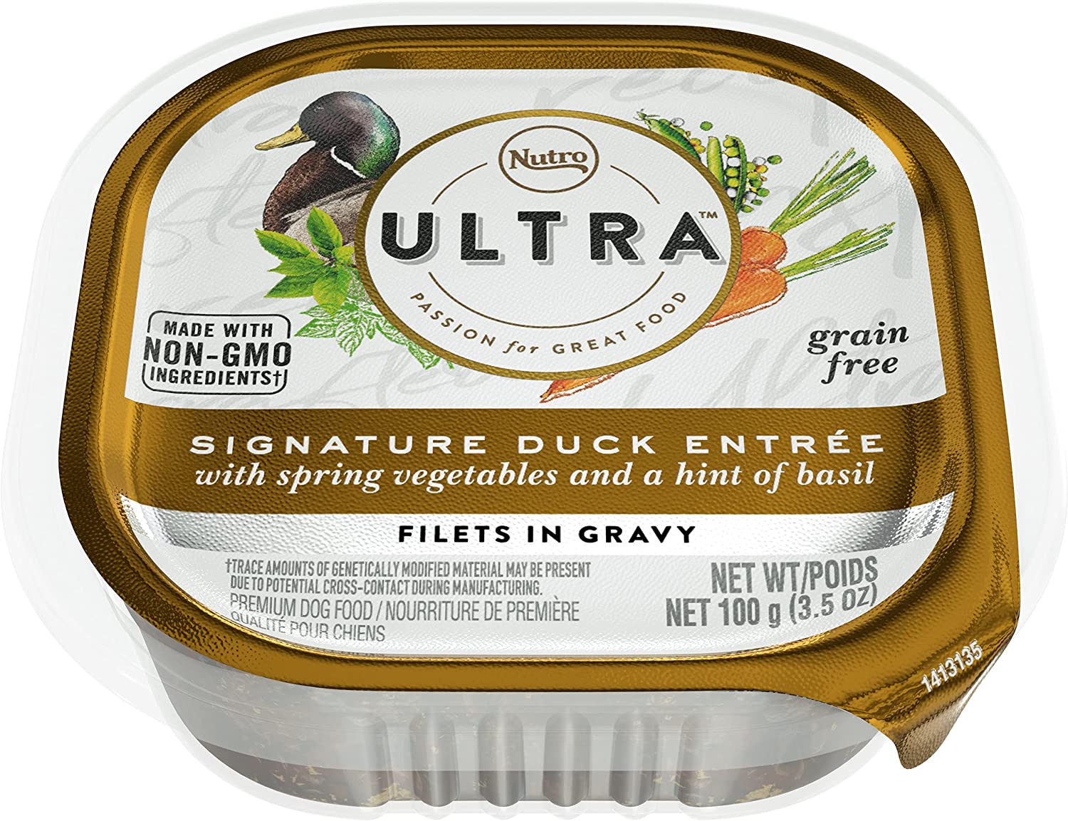 NUTRO ULTRA Grain Free Adult Wet Dog Food Filets in Gravy Signature Duck Entrée With Spring Vegetables and a Hint of Basil 3.5 Ounce (Pack of 24)