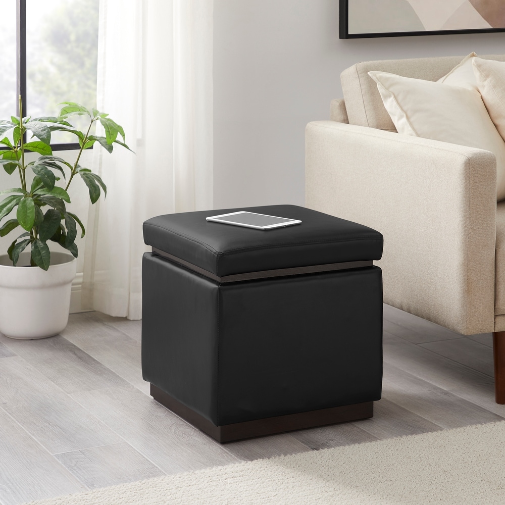 Rue Faux Leather Square Storage Ottoman