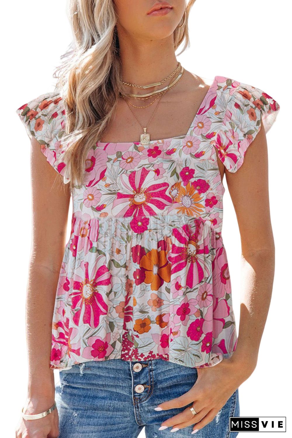 Multicolor Flutter Floral Print Flowy Tank Top