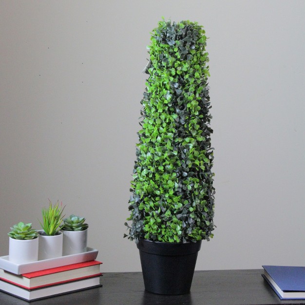 Green And Black Potted Two-tone Boxwood Cone Artificial Topiary Tree