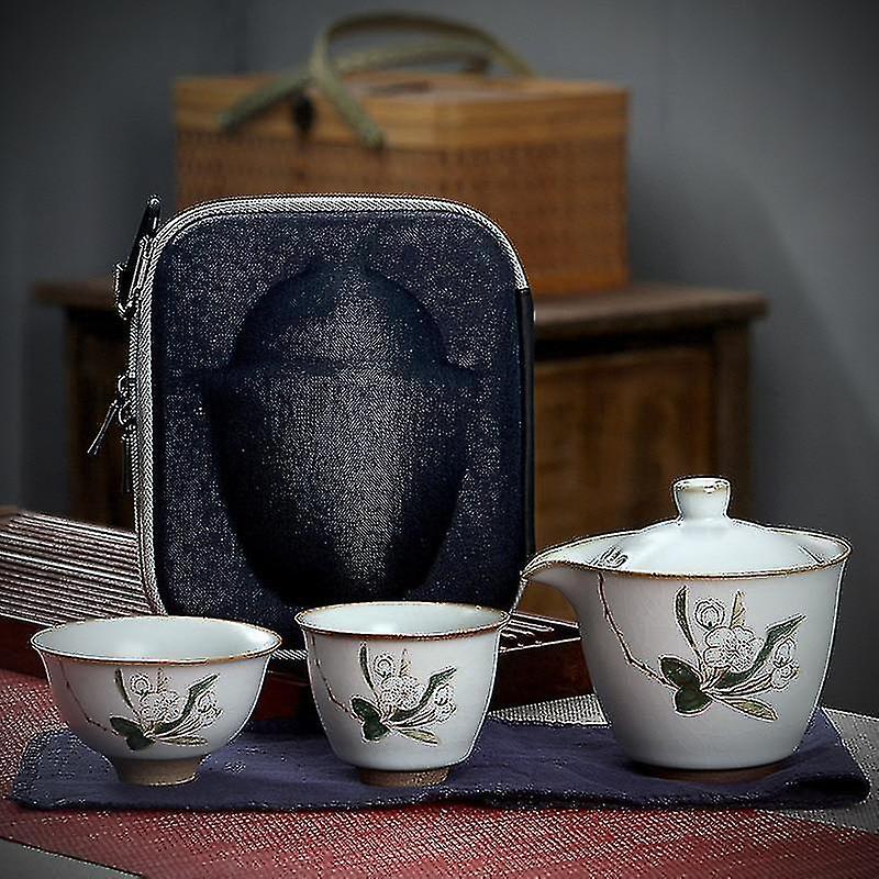 Ceramic Teapot Travel Tea Set Portable Outdoor Teaware Gaiwan Tea Bowl One Pot And Two Sets