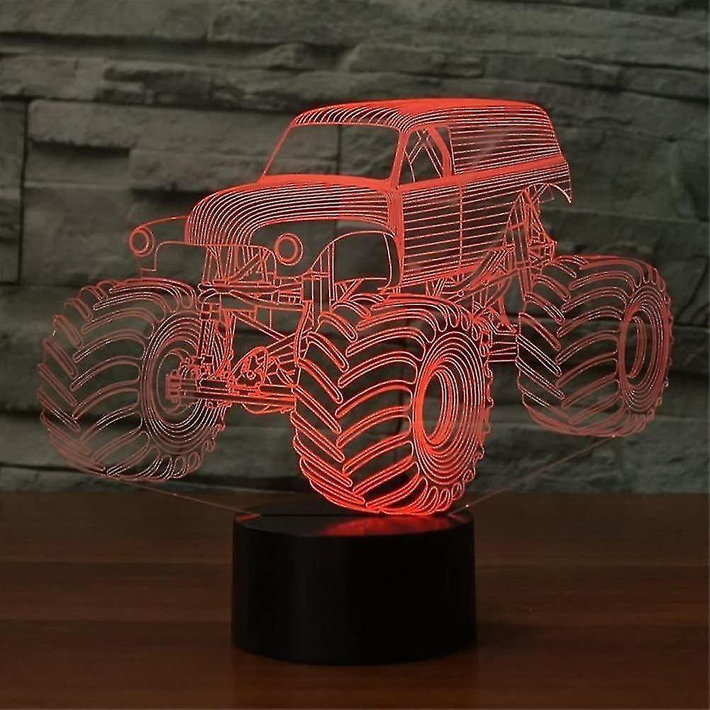 Abstractive 3d Optical Illusion Monster Truck Colorful Lighting Effect Touch Switch Usb Powered Led