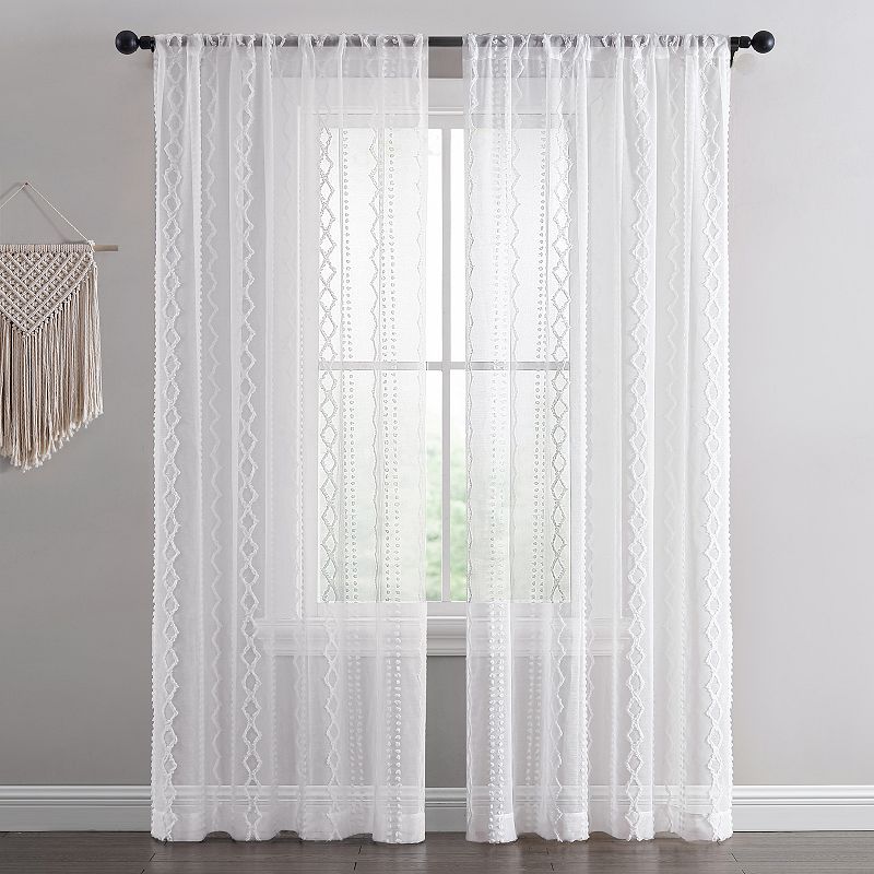 B. Smith Ronin Tufted Embroidered Semi Sheer Window Curtain Panel