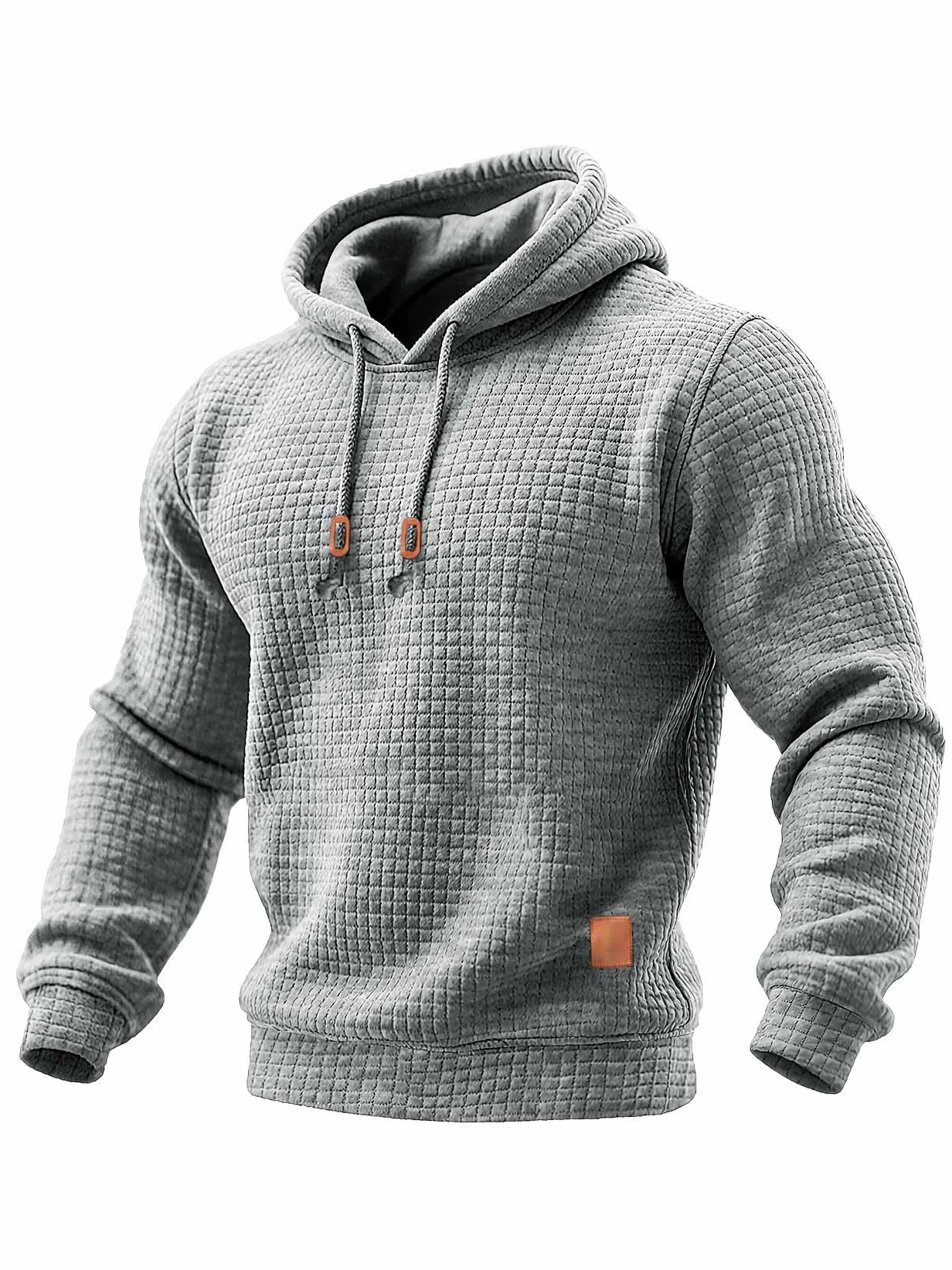Men's Quilted Waffle Outdoor Solid Color Long-sleeved Everyday Top Hoodie