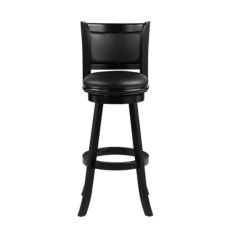 Pio 34 Inch Extra Tall Swivel Bar Stool， Solid Wood， Faux Leather， Black