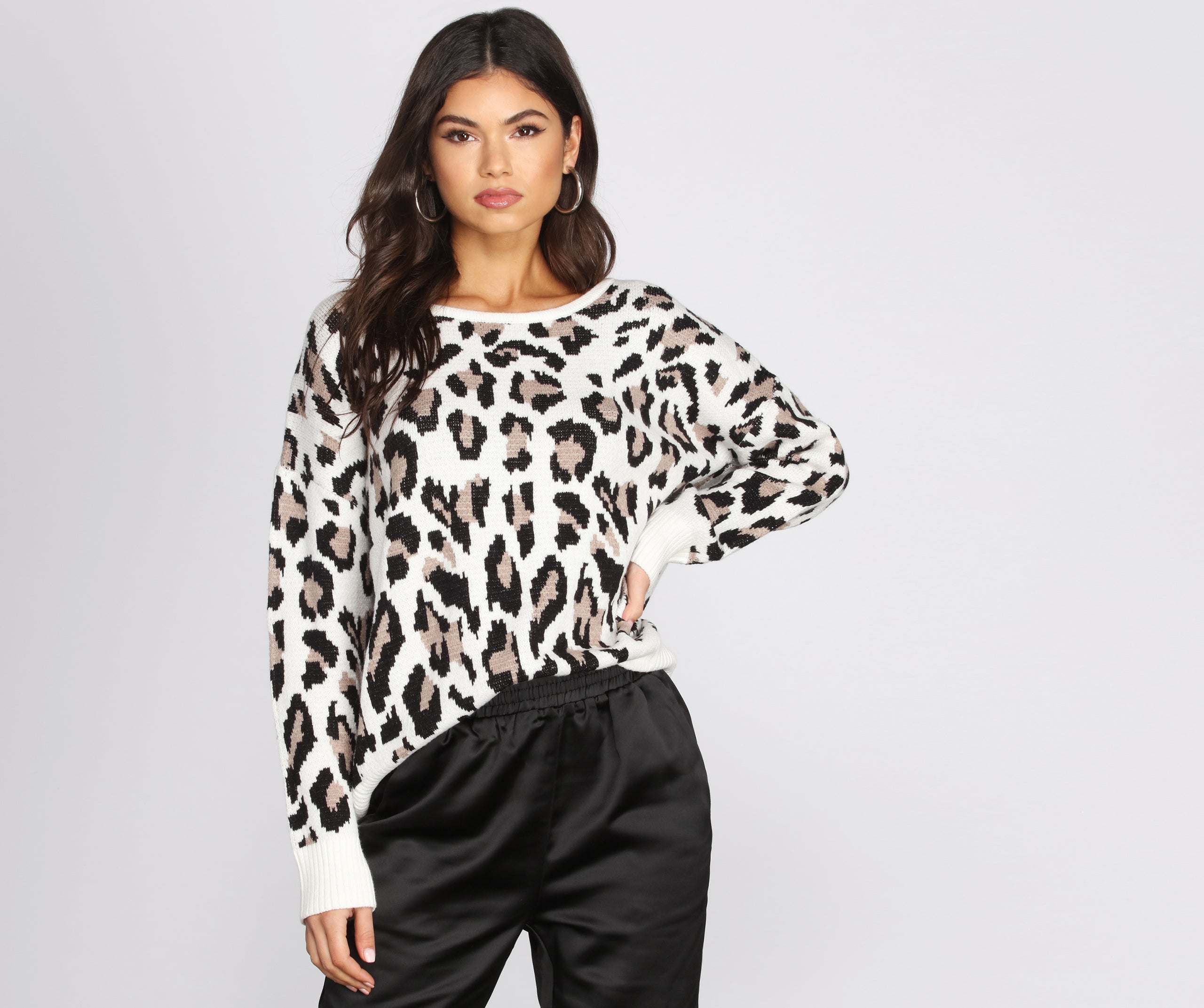 Leopard Print Open Back Sweater