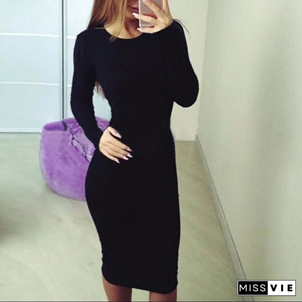 Summer Autumn Women Casual Long Sleeve Dresses Ladies Fashion Round Neck T Shirt Loose Short Dress Tops