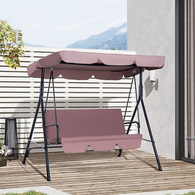 Outsunny 3 person Porch Swing With Stand Outdoor Swing For Patio Porch With Adjustable Tilt Canopy amp Comfortable Swing Bench style Seat Steel Frame