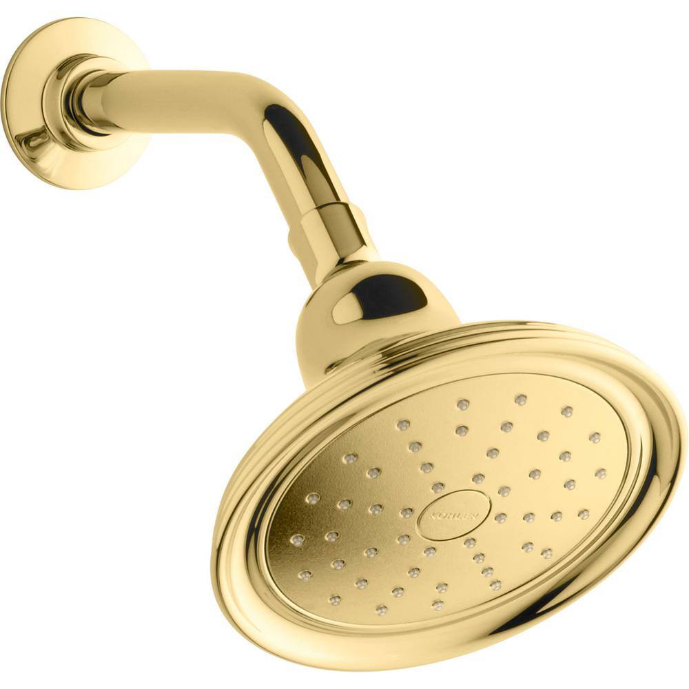 KOHLER Devonshire 1-Spray Patterns 5.9 in. Single Wall Mount Fixed Shower Head in Vibrant Polished Brass 45413-G-PB