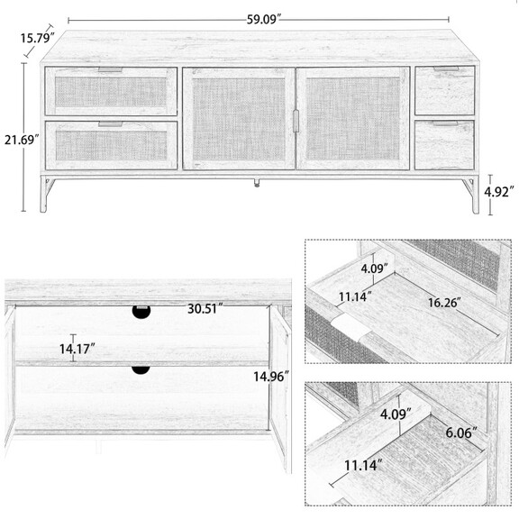 ON TREND Elegant Rattan TV Stand for TVs up to 65...