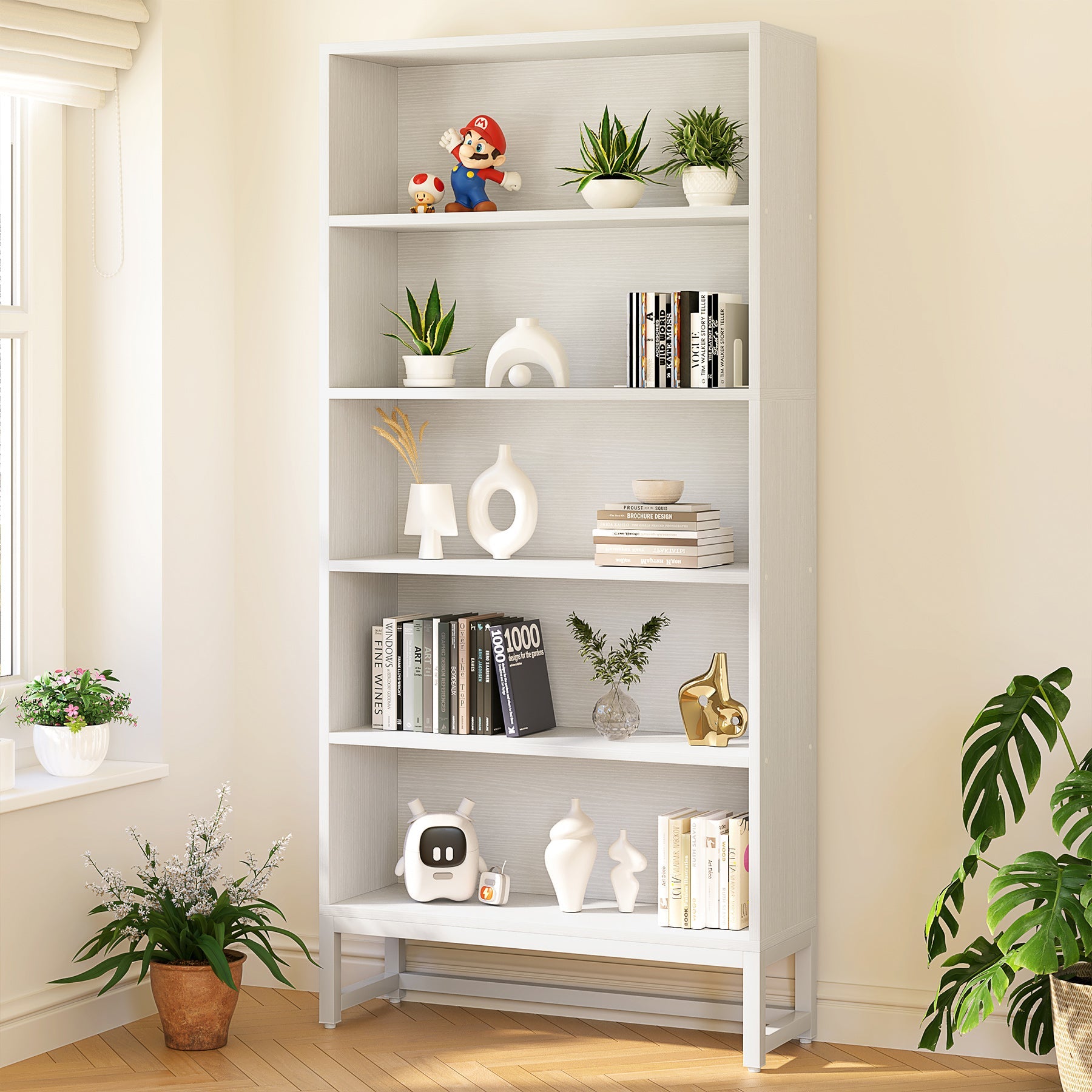 70.8 Bookcase, Large Bookshelf Organizer with 5-Tier Storage Shelves