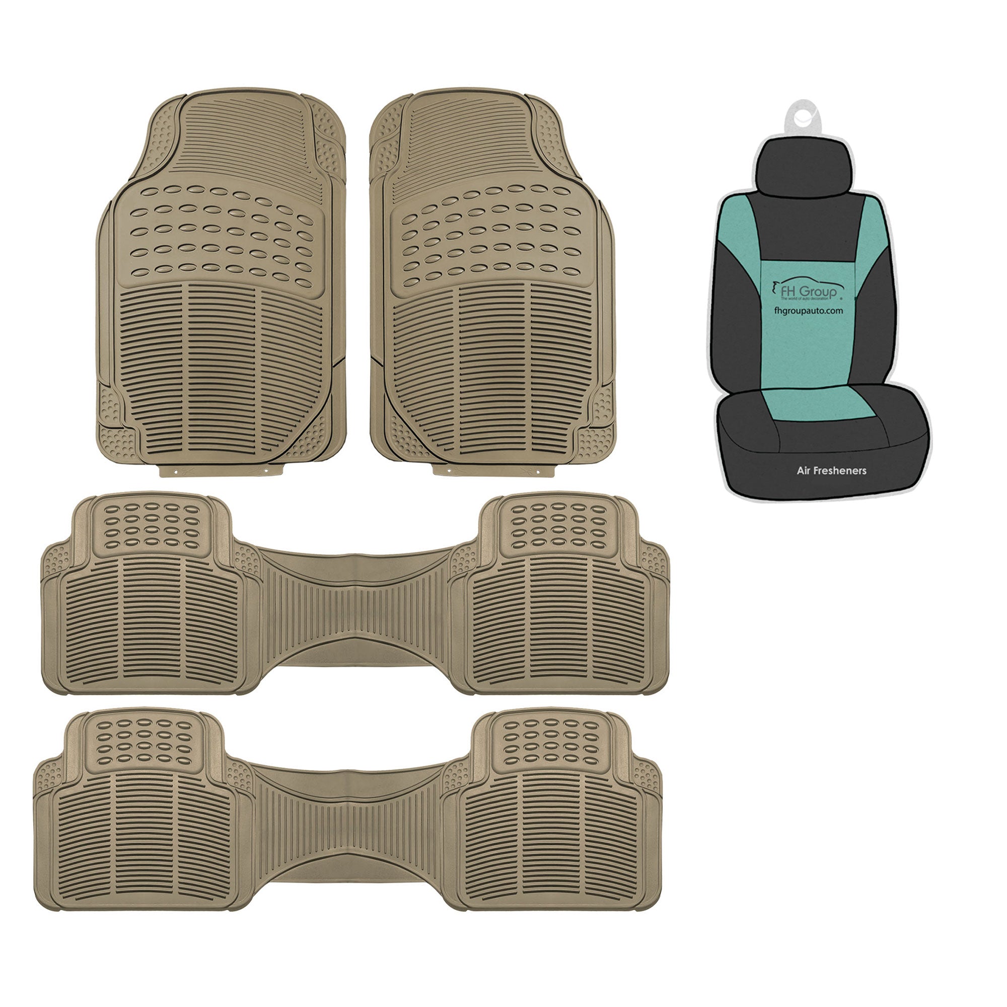 FH Group ClimaProof 3-Piece Vinyl Beige Car Floor Mats Universal Fit with Air Freshener