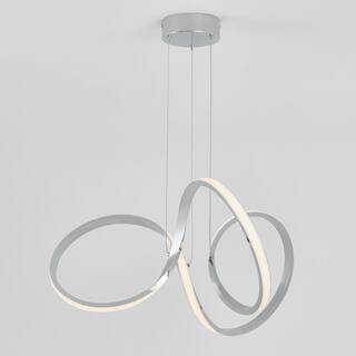 Artika Swirl 30-Watt Integrated LED Chrome Modern Hanging Pendant Chandelier Light Fixture for Dining Room or Kitchen Island PDT-SWR