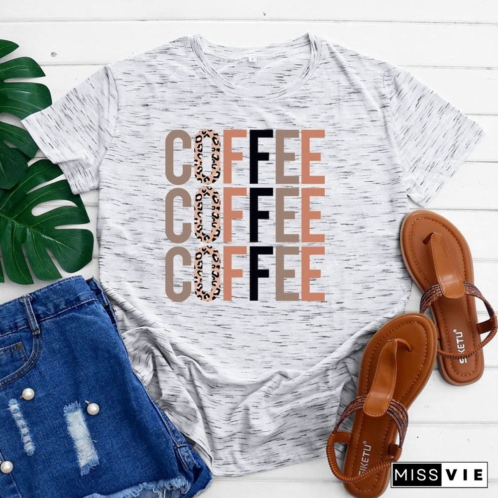 Female Regular Short Sleeve Summer Casual Women Graphic T-shirts Coffee Letter Print Ladies Fashion 100% Cotton O-Neck Tees Tops