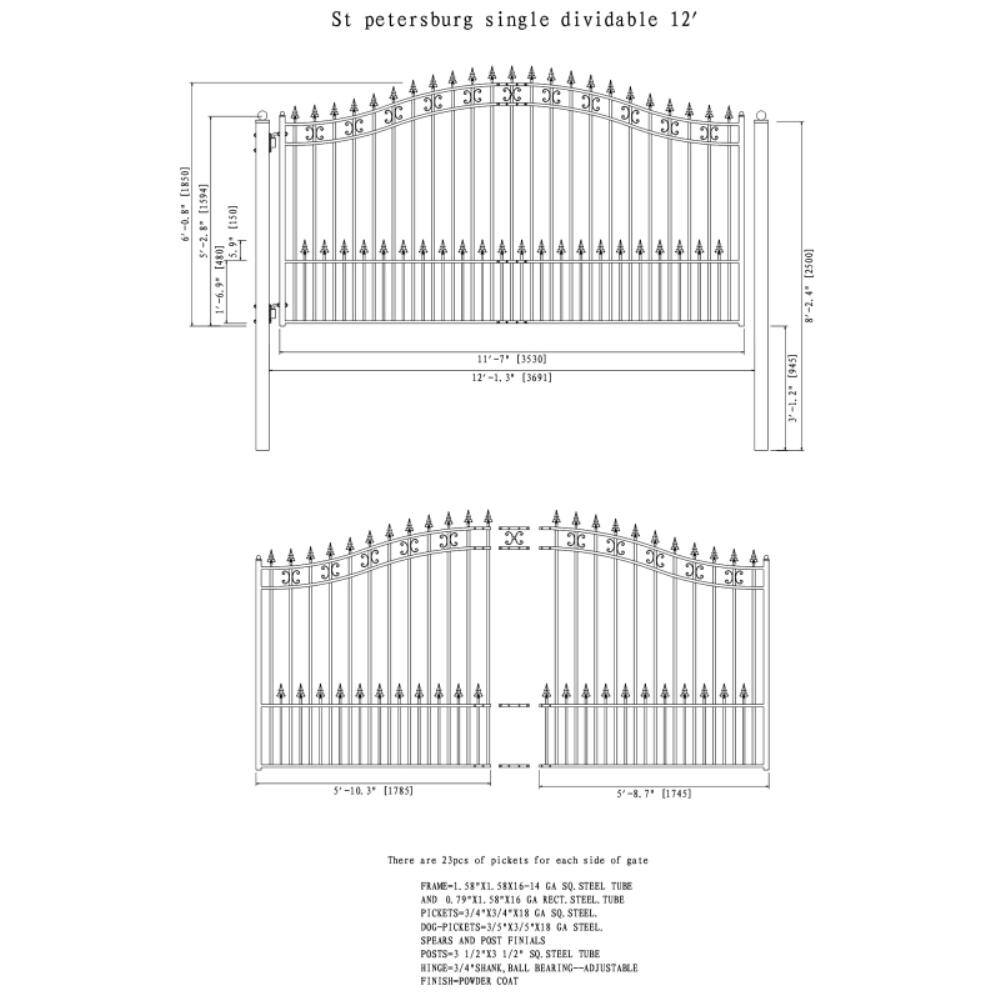 ALEKO St. Louis Style 12 ft. x 6 ft. Black Steel Single Swing Driveway Fence Gate DG12STPSSW-HD