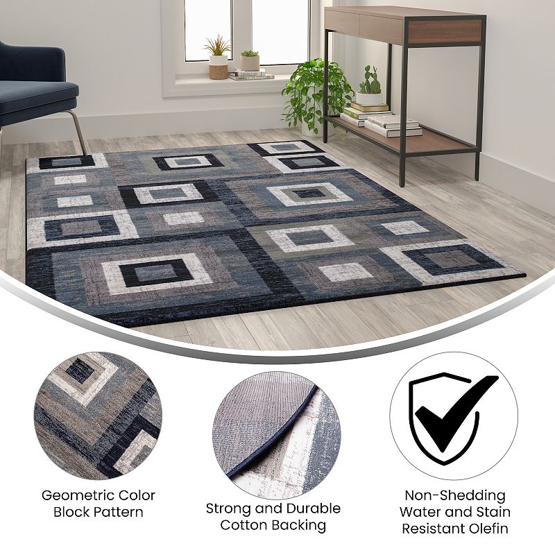 Masada Rugs Newton Collection Modern 5'x7' Accent Rug with Geometric Square Pattern in Blue， Gray and White