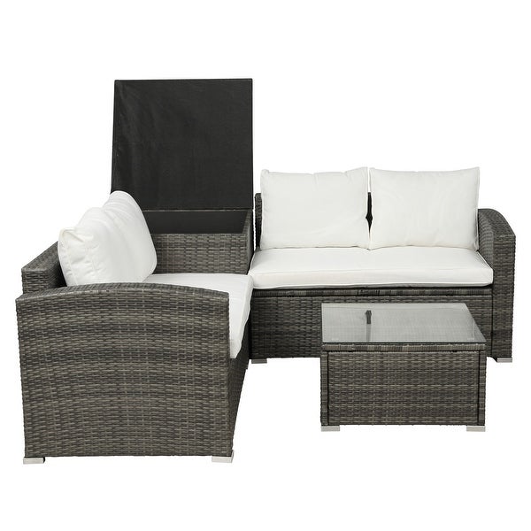 4 Pieces Outdoor Patio Furniture Set with Storage Box and Coffee Table， PE Rattan Wicker Sectional Sofa Set with 4 Back Cushions - Overstock - 37928674