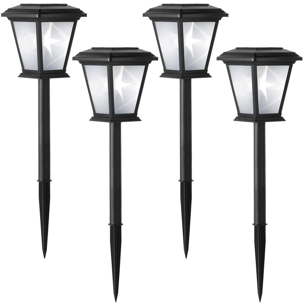 Hampton Bay Solar 15 Lumens Black Outdoor LED Unique 3D Star Pattern Path Light (4-Pack) WeatherWaterRust Resistant 62113