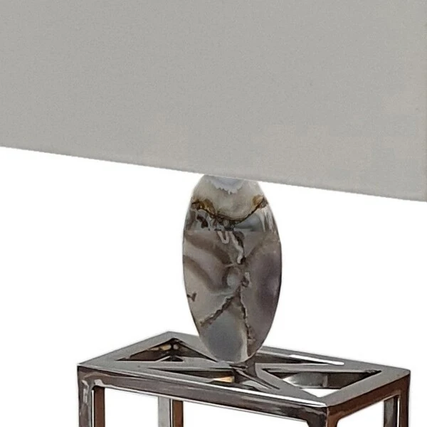 27 Inch Table Lamp， Agate Accents， Off White Rectangular Shade， Chrome - 27 H x 8 W x 16 L Inches