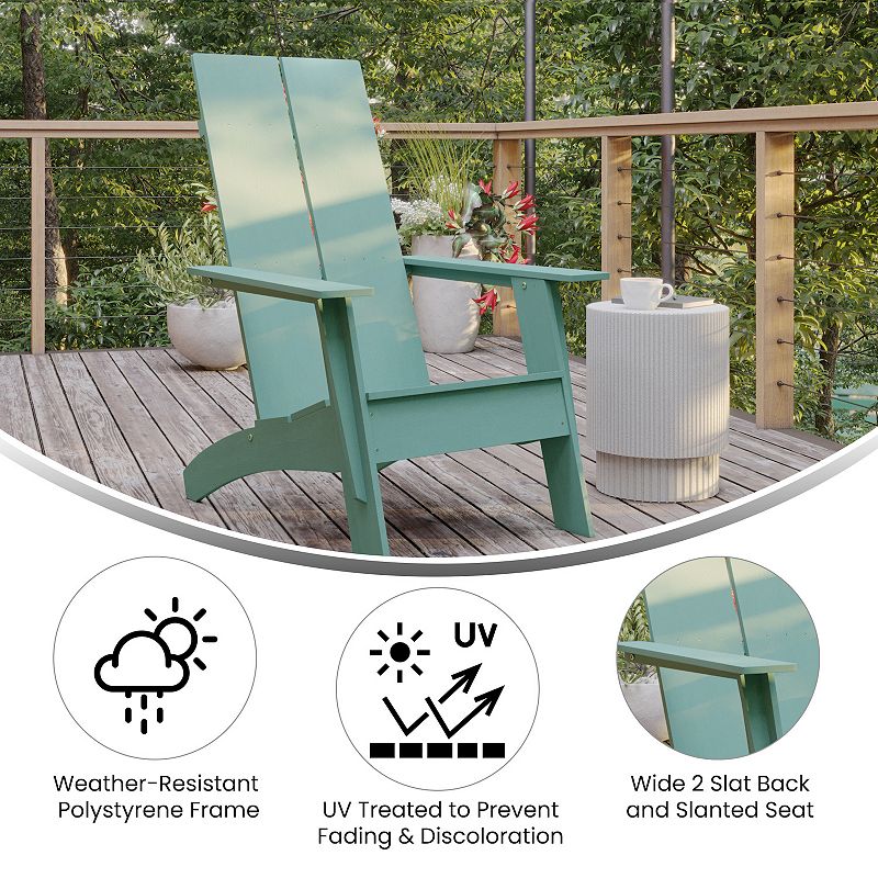 Flash Furniture Sawyer Modern 2-Slat Back Adirondack All-Weather Lounge Chair