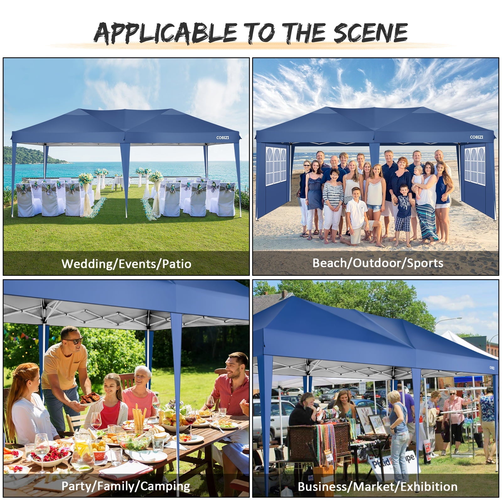 10' x 20' Canopy Tent EZ Pop Up Party Tent Portable Instant Commercial Heavy Duty Outdoor Market Shelter Gazebo with 6 Removable Sidewalls and Carry Bag, Blue