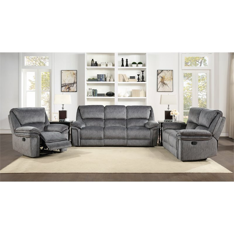 Lexicon 40 quotTraditional Style Microfiber Double Reclining Sofa in Gray   Contemporary   Sofas   by Homesquare  Houzz