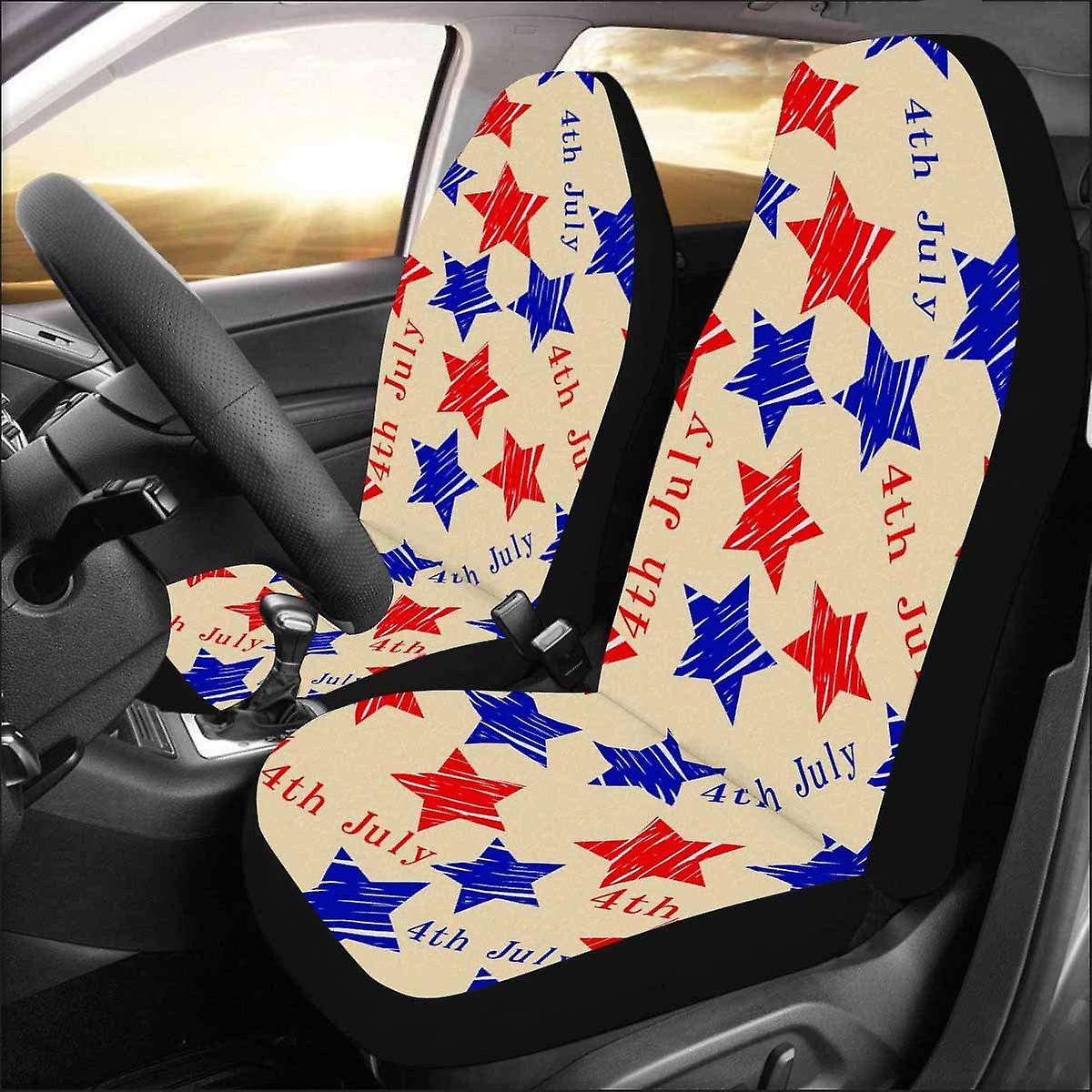 Set Of 2 Car Seat Covers American Independence Day Red Blue Stars Universal Auto Front Seats Protector Fits For Car，suv Sedan，truck