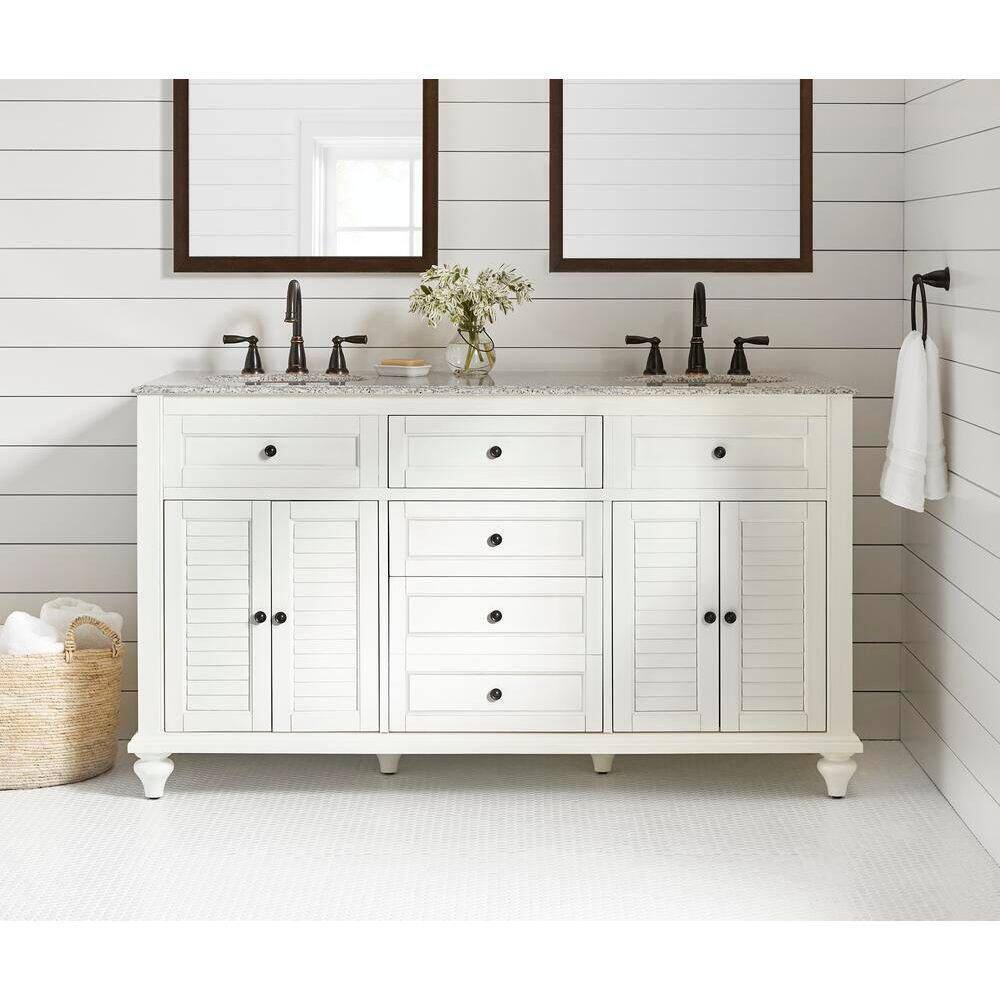 Home Decorators Collection Hamilton 61 in. W x 22 in. D Double Bath Vanity in Ivory with Granite Vanity Top in Gray 10806-VS61H-DW