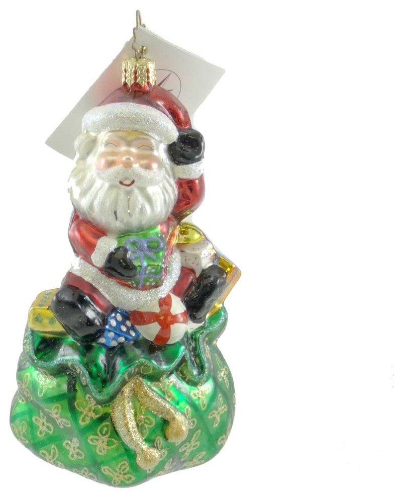 Christopher Radko RIDIN  x27HIGH Glass Ornament Santa Bag Presents   Contemporary   Christmas Ornaments   by Story Book Kids Inc  Houzz