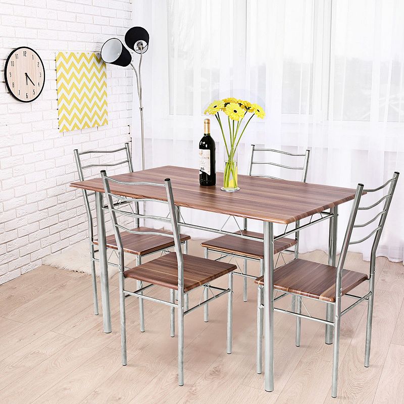 5 Pieces Wood Metal Dining Table Set with 4 Chairs