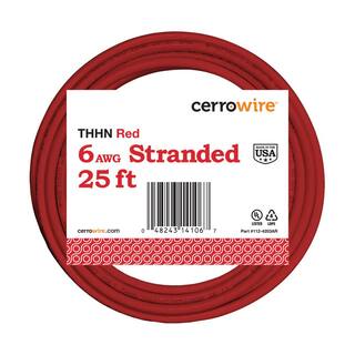 Cerrowire 25 ft. 6 Gauge Red Stranded Copper THHN Wire 112-4203AR