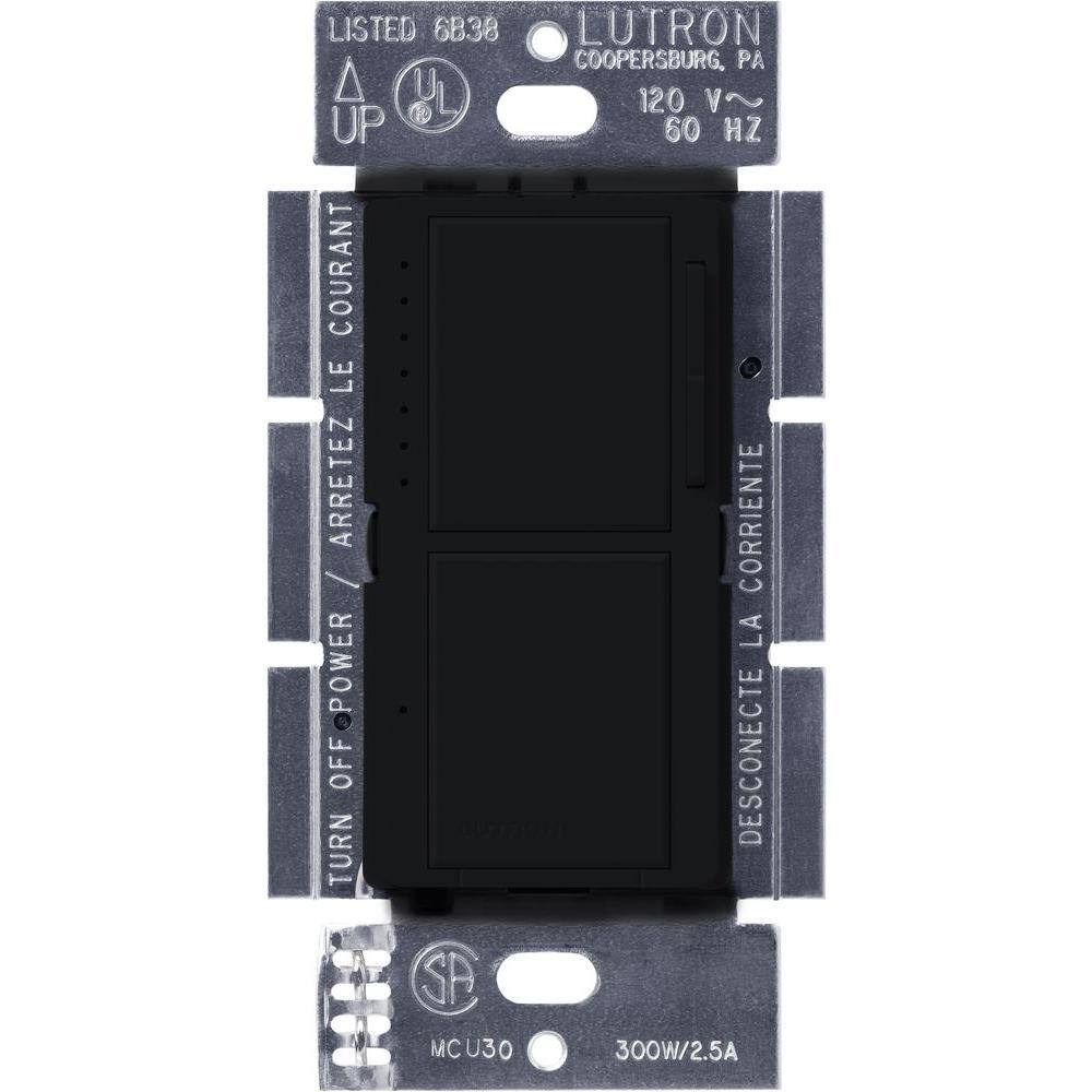 Lutron Maestro Dual Dimmer and Switch For Incandescent Bulbs Only 300-WattSingle-Pole Midnight (MA-L3S25-MN) MA-L3S25-MN