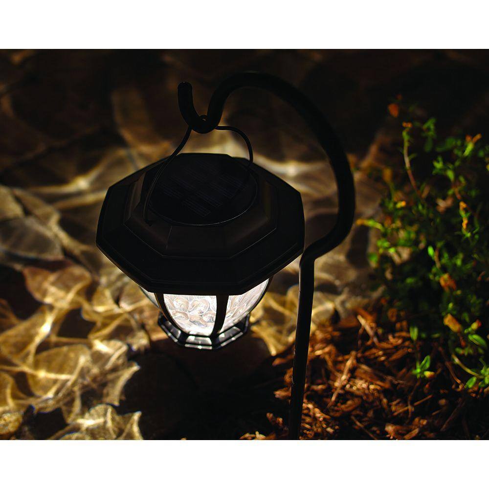Hampton Bay Solar Matte Black Outdoor Integrated LED Shepard Hook Landscape Path Light with Hammered Lens (4-Pack) 93603