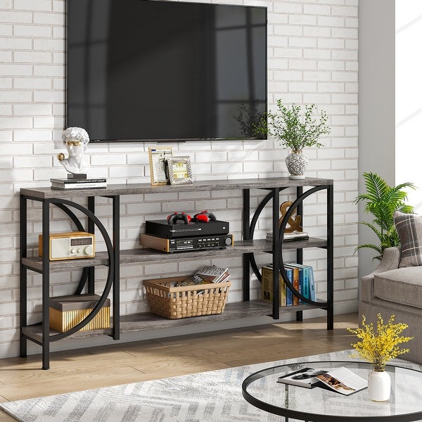 3 Tier Narrow Console Table with Storage Shelves， Industrial Entryway Table Behind Sofa Couch for Living Room