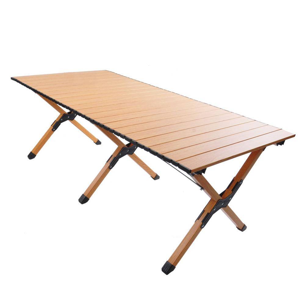 Tidoin Brown Rectangle Aluminum Alloy Outdoor Picnic Table with Folding X-Shape Leg and Storage Bag QD-YDW2-778