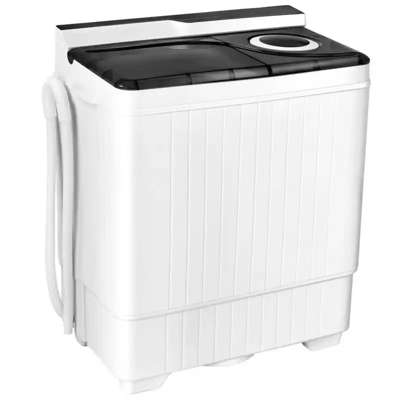 26lbs Portable Semi-automatic Washing Machine with Built-in Drain Pump Twin Tub Washer Spinner Combo