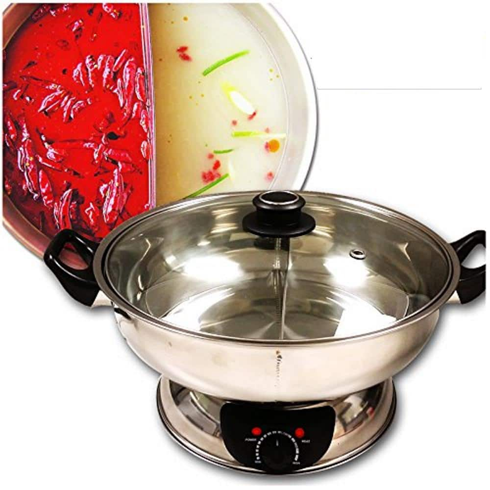 a Shabu 7.75 in. Stainless Steel Electric Wok Mongolian Hot Pot with Broiler SYHS30