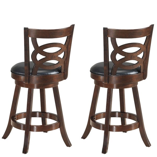 Costway Set of 2 Bar Stools 24'' Height Wooden Swivel Backed Dining - 17.5''x19''x38''(WxDxH)