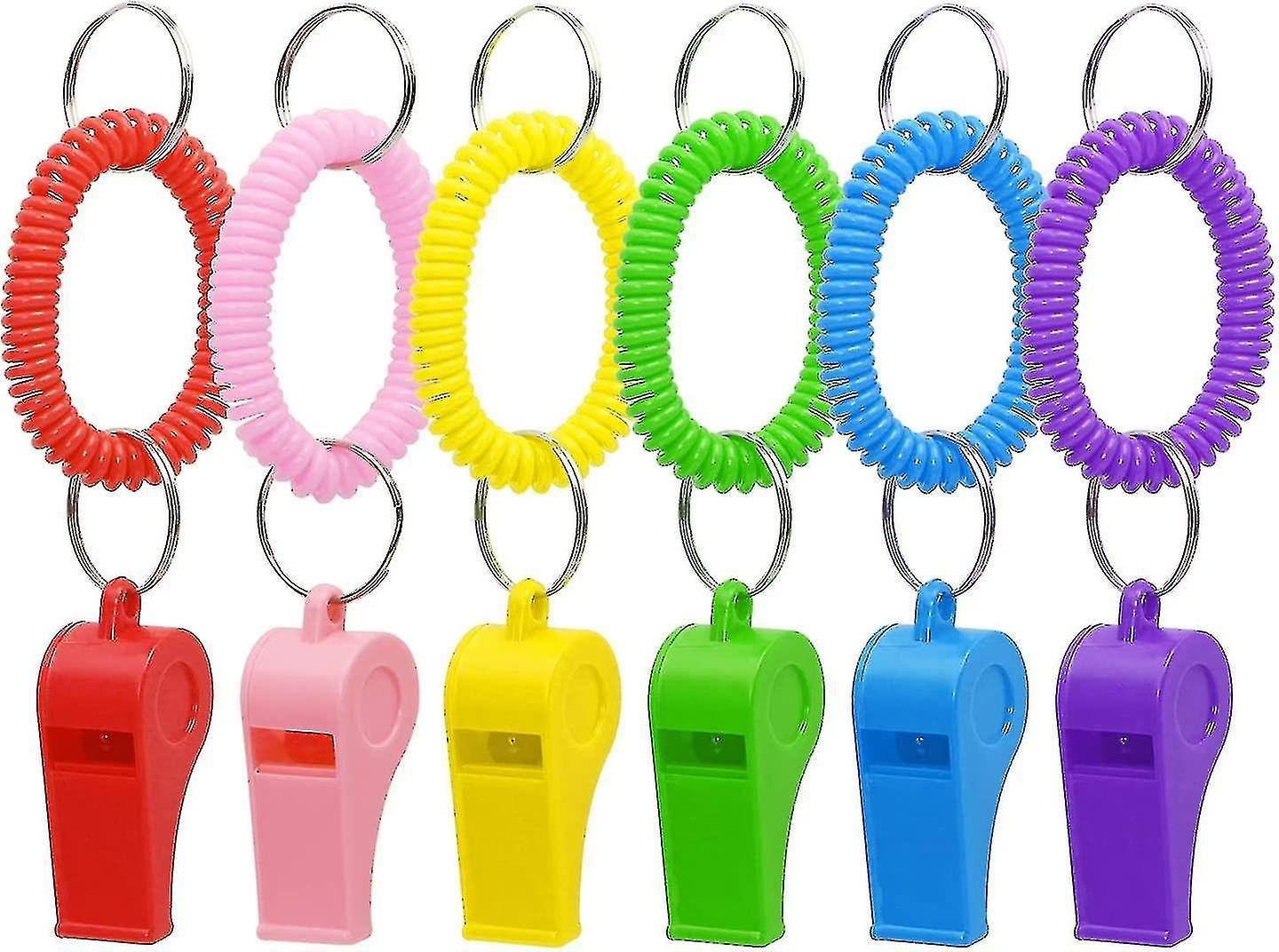 Sport Whistle With Bracelet 6pcs Loud Clear Plastic Whistles With Stretchable Coil Wrist Keychain Ri