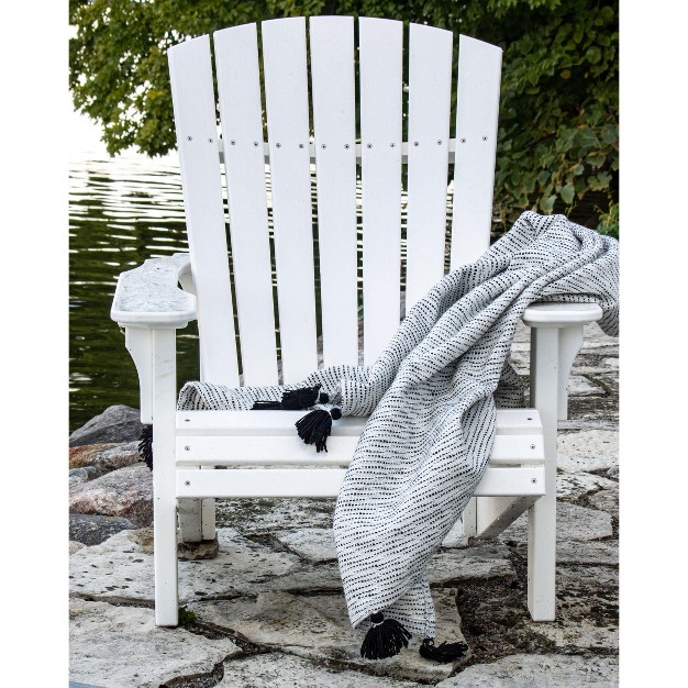 Black And White Hand Woven 50 X 60 Inch Outdoor Safe Throw Blanket With Hand Tied Tassels Foreside Home amp Garden