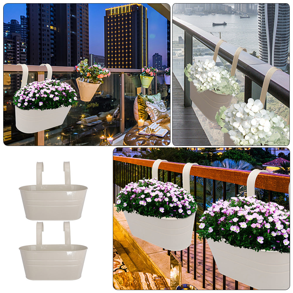 Frcolor Flower  Hanging Planter Pots Bucket Balcony Railing Pot Metal Plant Fence Basket Box Window Holder Planters Iron Garden