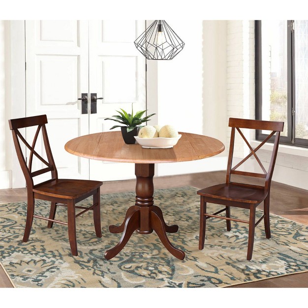 Deana Dual Drop Leaf Dining Set With 2 Cross back Chairs Cinnamon espresso International Concepts