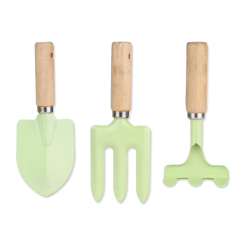 Top Quality 3pcs Mini Kids Gardening Tool Set with Wood Handle Hand Trowel Rake Garden Tool Set For Kids