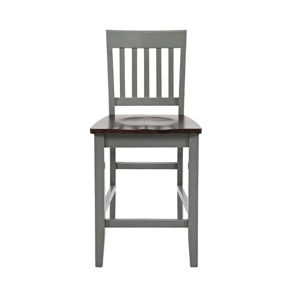 Counter Stool with Slatted Back， Set of 2， Gray and Brown